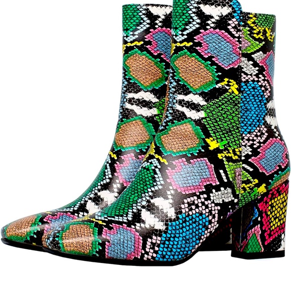 Women's Square Toe Block Heels Chunky High Heeled Side Zipper Ankle Boots - Picture 1 of 5